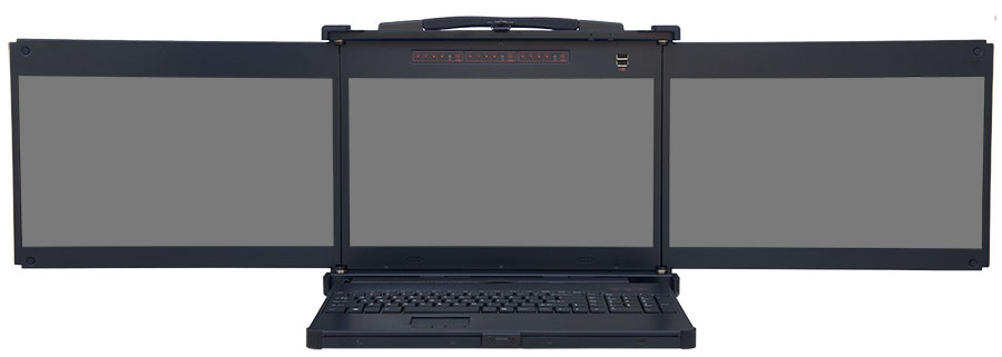 PMK-1730 is a ruggedized portable three-screen display setup.