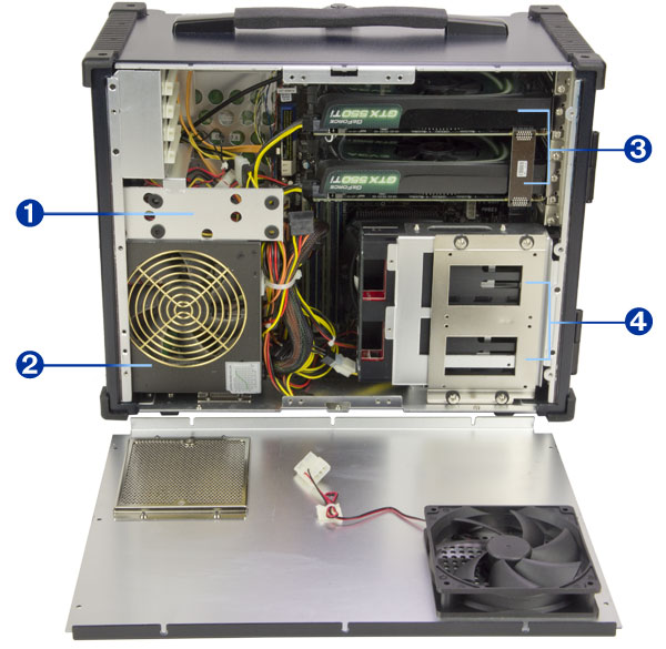 TripleView MPC-1730 portable computer with three high-definition LCD monitors. Designed for video monitoring applications in the field.