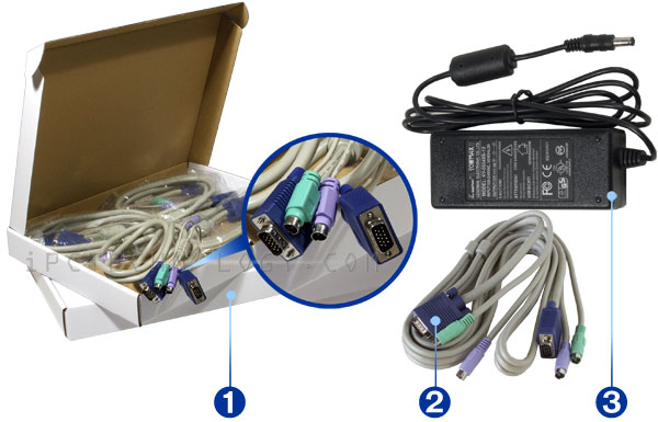 SMK-480WX17 KVM console with 8-port KVM switch, widescreen 17 inch LCD monitor with 8 sets of KVM cables