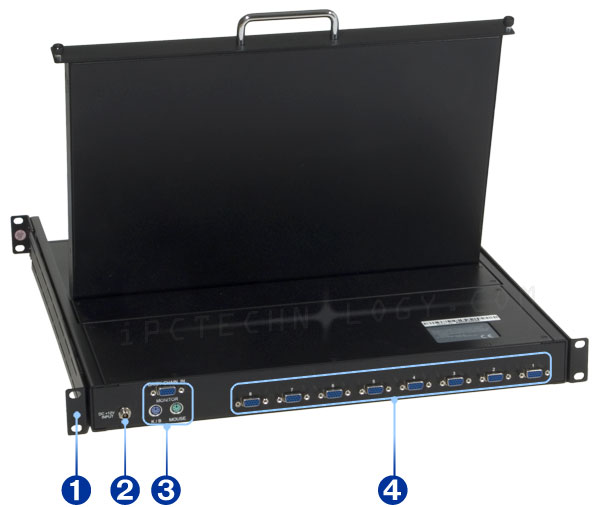 SMK-480WX17 KVM console with 8-port KVM switch, widescreen 17 inch LCD monitor back side view