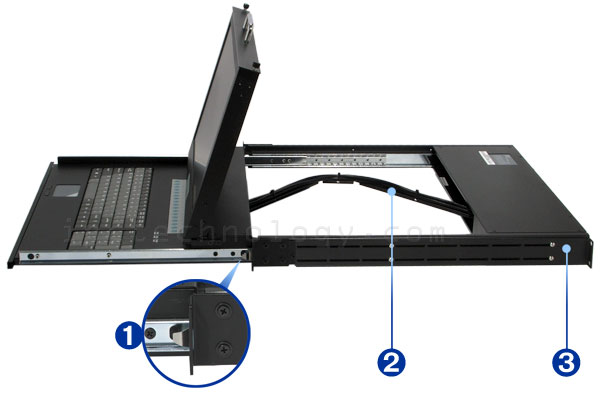 rack console with 16 port console switch and 17 inch widescreen LCD monitor