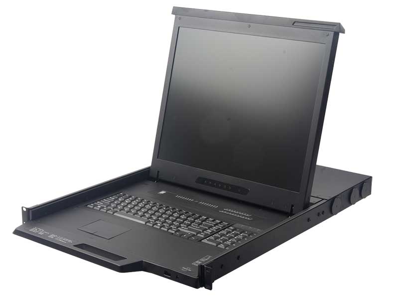 DKM-1000 LCD monitor keyboard drawer with KVM switch, 4:3 aspect ratio, 1280x1024 resolution LCD, 8 and 16 port USB and PS/2 KVM switch.