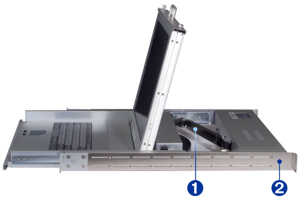 aluminum body rack LCD console with fold away LCD. The SMK-520LS17 side view details